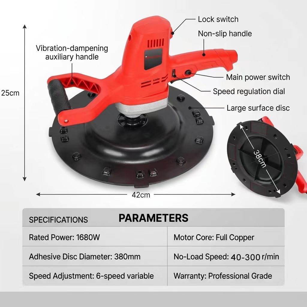 Llana eléctrica inalámbrica, máquina alisadora de Paredes para hormigón y Cemento, Llana de mortero y Yeso de 38 cm, 6 velocidades Ajustables de 40 a 300 RPM, tamaño: batería de 15 Celdas