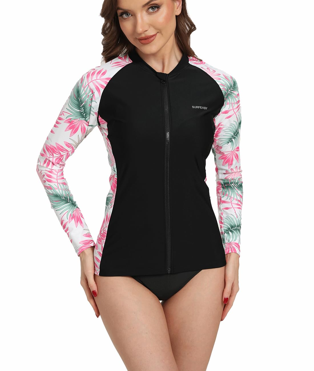 SURFEASY Damen UV Shirt Full Zip Langarm Rashguard Schnelltrocknend Sonnenschutz UPF50+ Surf Schwimmen Bademode