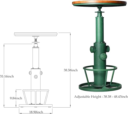 Miniatura 18 de Topower Mesa de bar industrial de 38.58-48.43 pulgadas, ajustable para cocina, comedor, café, bistró, color blanco antiguo Azul antiguo,Verde