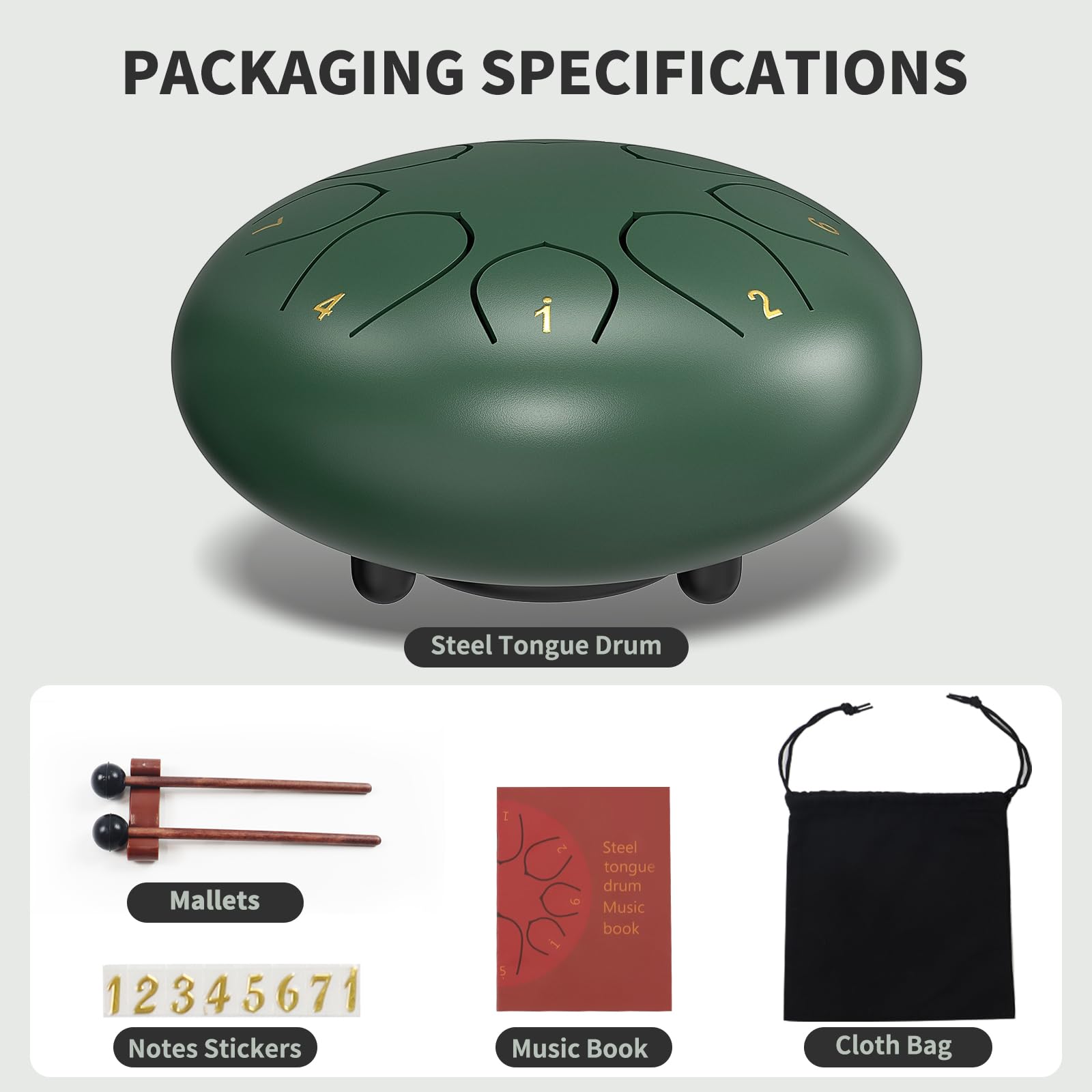 Rain Drum for Outside Garden, 6 Inches 8 Notes Steel Tongue Chakra Drums, Waterproof Meditation Rain Chime, Musical Instruments for Adult Gift with Bag, Music Book, Drum Mallets (Green)