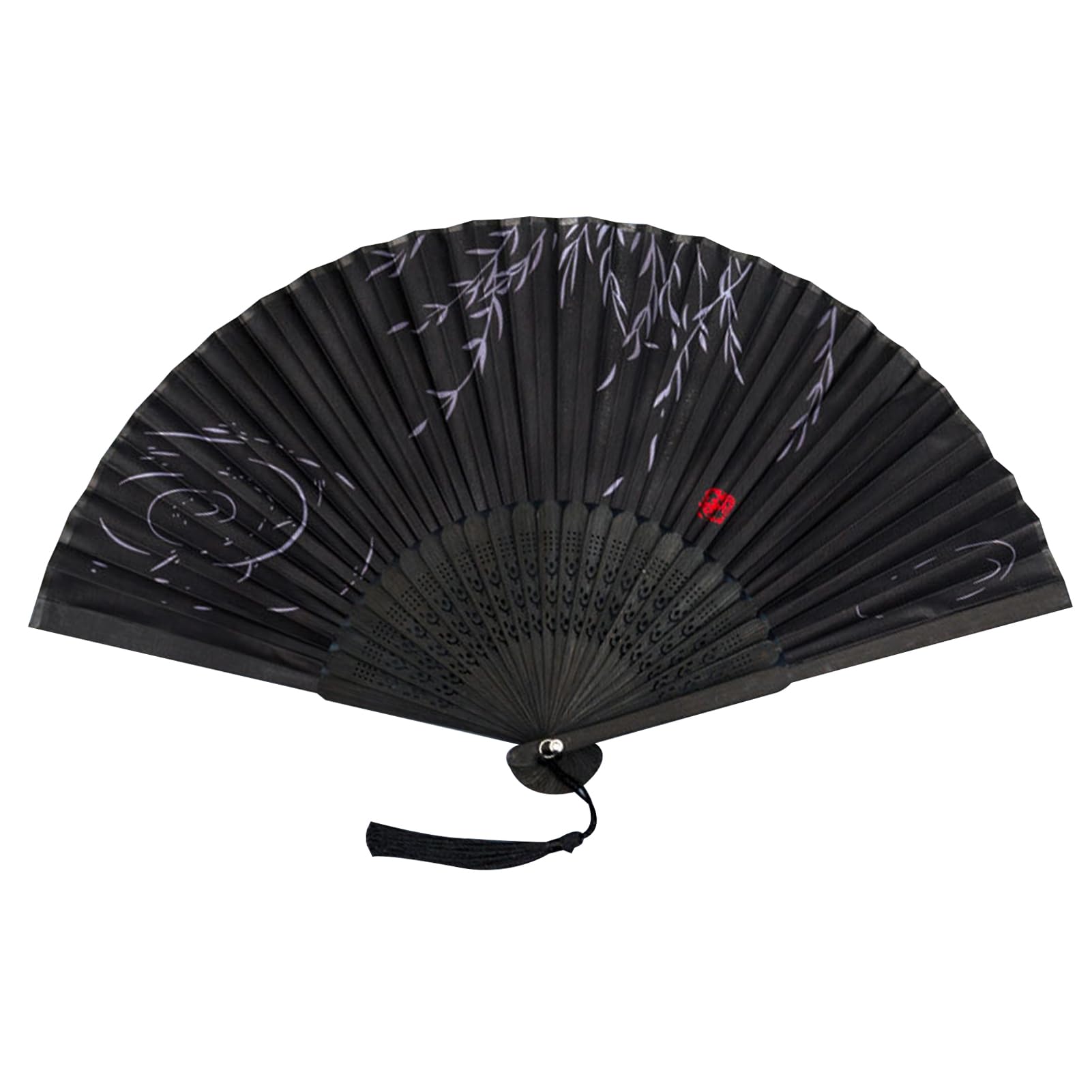 Beauenty Folding Fan, Silk Fabric Hand Fan, Handheld Tassel Folding Fan for Wedding Decoration, Wall Decoration, Party, Dancing, Gifts