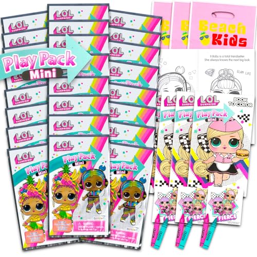 LOL Surprise - Juego de mini recuerdos de fiesta para niños, paquete con 24 mini paquetes de juego Grab n Go con páginas para colorear, calcomanías y más | Suministros para fiesta de cumpleaños LOL