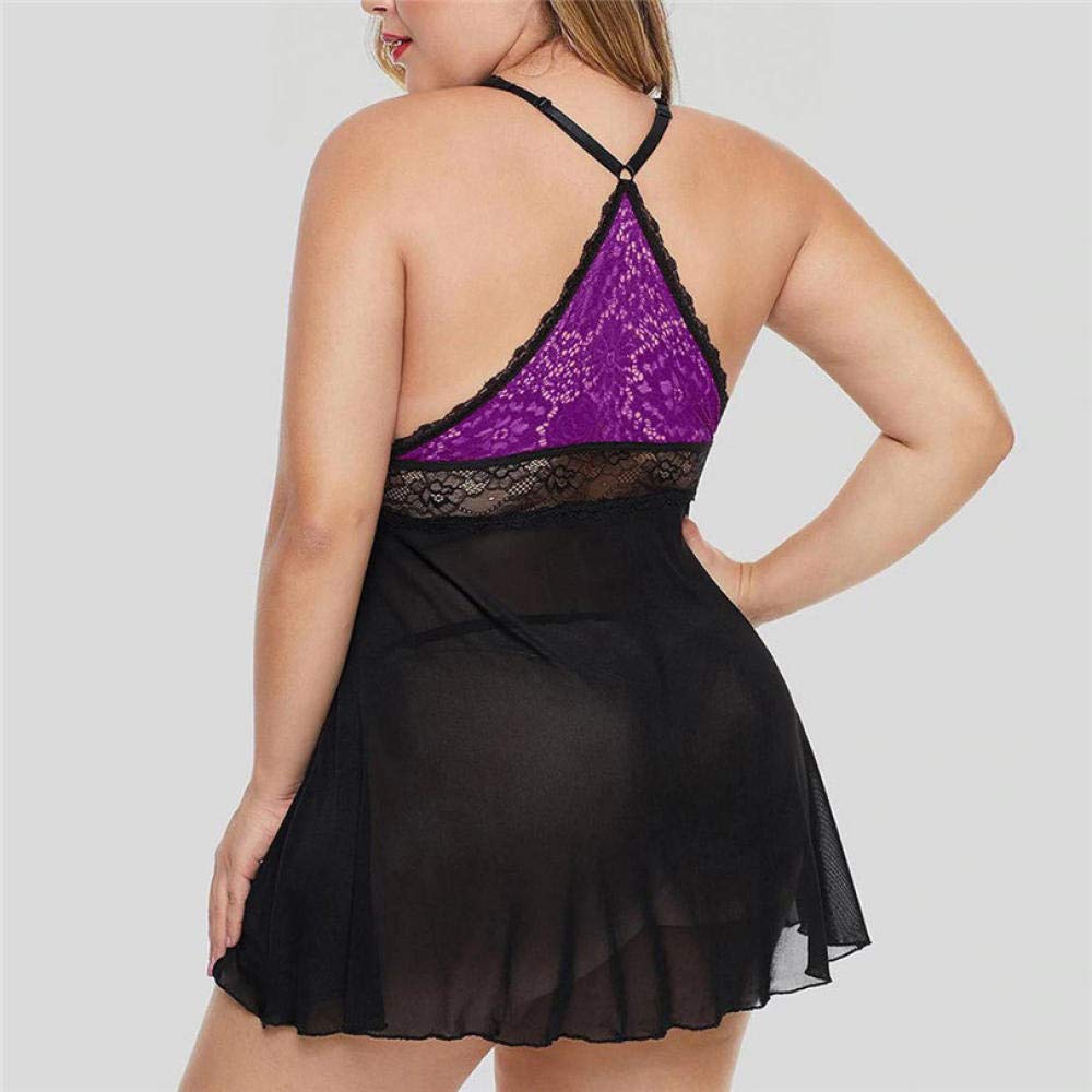 Body Femme sous-vêtements Femme Dentelle à Armatures Chemise de Nuit Sexy en Mousseline Lingerie Chemise de Nuit (Noir XL) (Violet XXL)