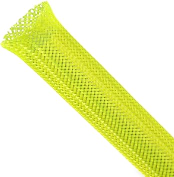 Braided Expandable Cable Sleeve, PET Wire Loom, Flexible Mesh Sleeving Cord Management for TV, Computer, Home Theater, Automotive, Protect Cat from Chewing Cords Yellow, 1/8" x 25ft
