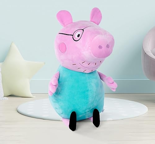 Vista 6 de Simba 109261005 Peppa Pig Peluche Papa Pig, 14.6 in, en traje estándar, figura de felpa, juguete de peluche, desde los primeros meses de vida
