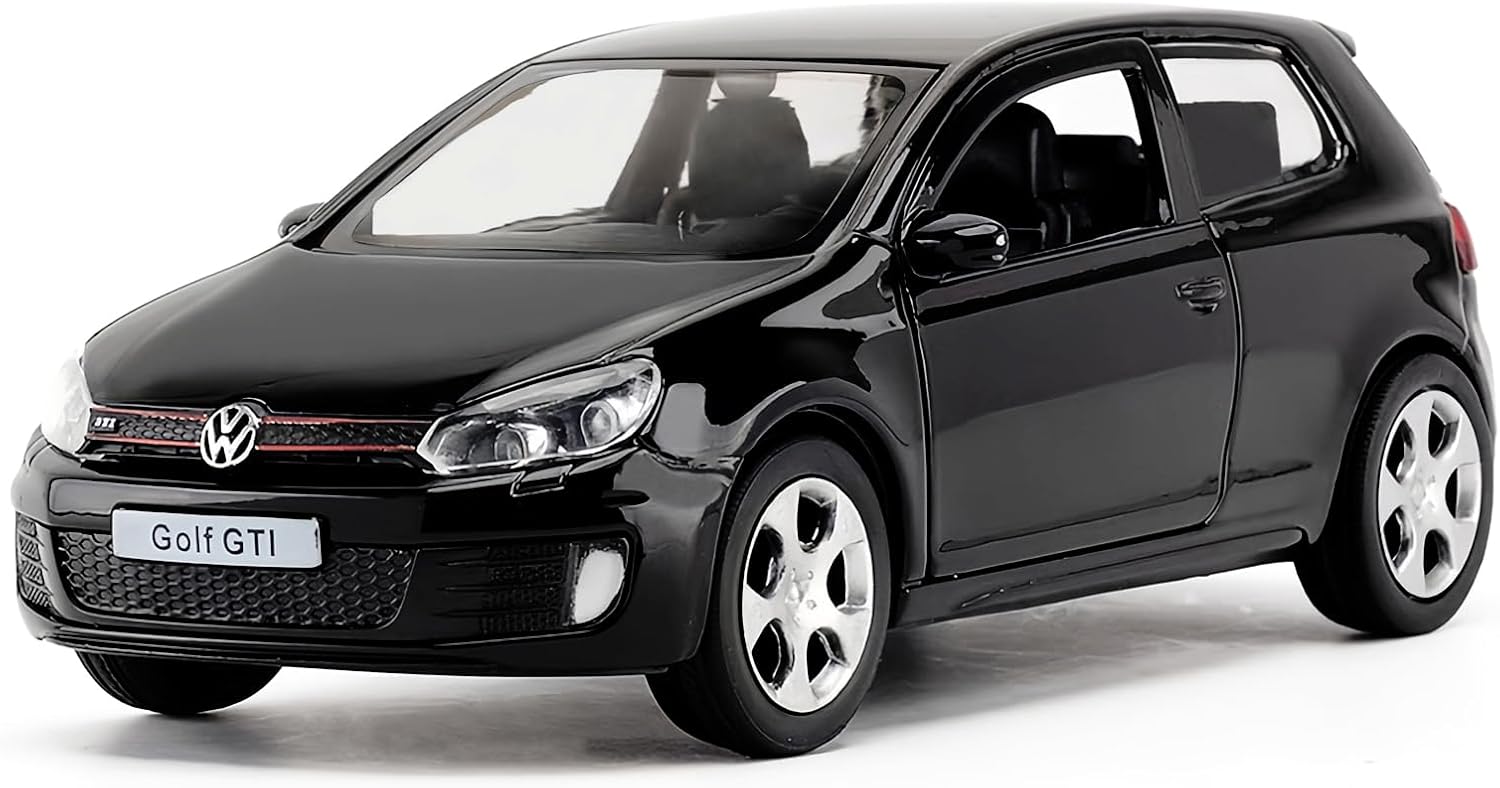 1:36 Volkswagen Golf GTI Toy Car, Diecast Pull Back Model Car, Doors Open, Collection Kids Toy for Aged 3 and up, Gift Black