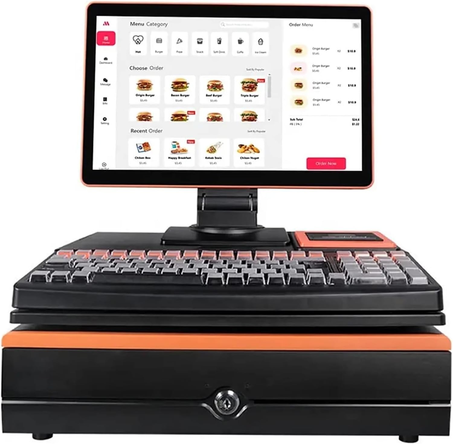 Electronic Cash Register,POS System Electronic Control with Automatic Cash Drawer 7 Grids and USB Printing Interface,Can Increase Payment Charge Function,for Retail/Restaurants