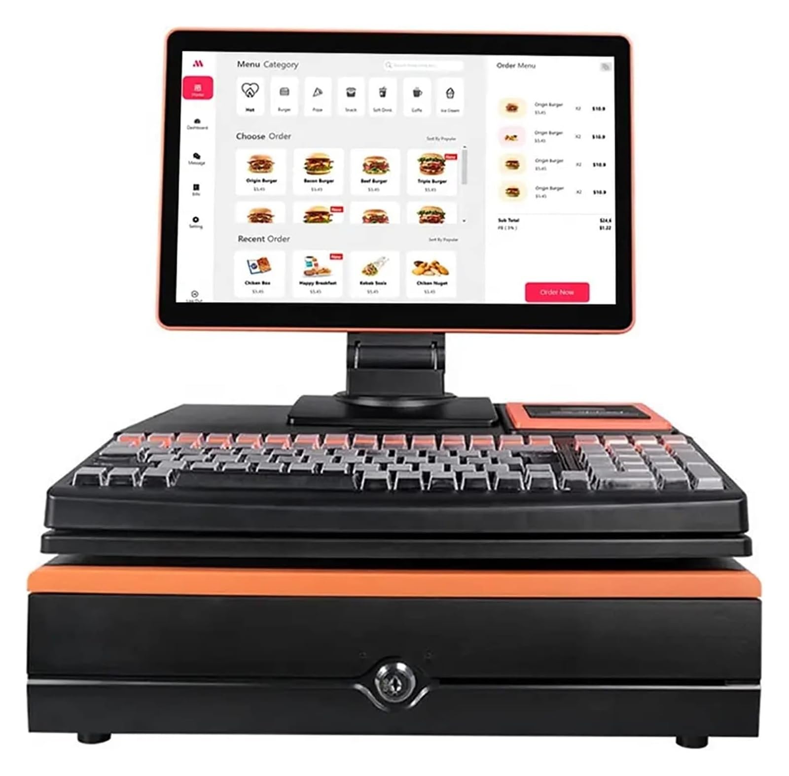 Electronic Cash Register,POS System Electronic Control with Automatic Cash Drawer 7 Grids and USB Printing Interface,Can Increase Payment Charge Function,for Retail/Restaurants