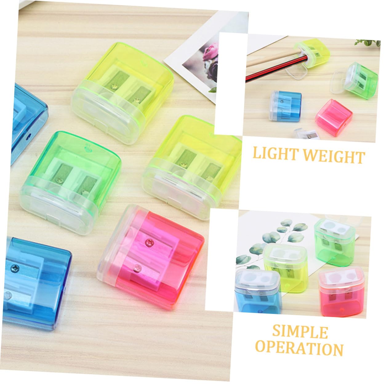 48 pezzi Temperamatite Manuale Doppia Foratura con Serbatoio Portatile in Giallo Blu Rosa Leggero e Resistente per Scuola