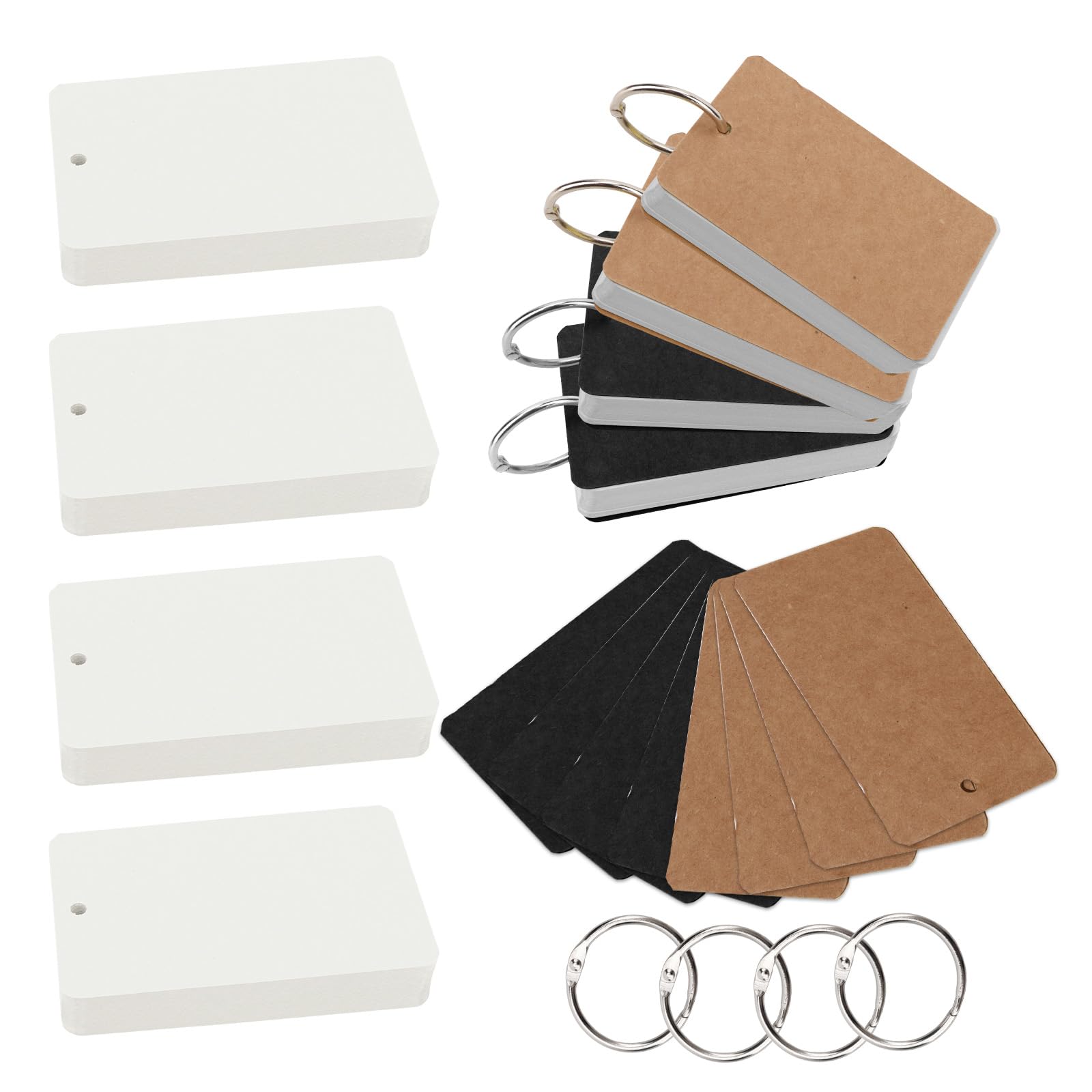 Padorul 400 Sheets Blank Flash Cards with Metal Rings, Portable Study Note Cards, Kraft & Black Cover Options, for Learning, Memo, and DIY Projects