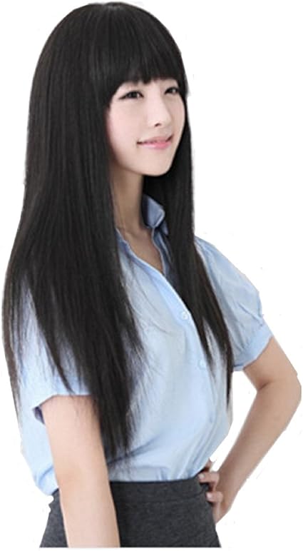 Amazon ロング ストレート ウィッグ コスプレ 5点 セット ぱっつん 前髪 ななめ ３色 ぱっつん前髪 黒 コスプレ 仮装 通販