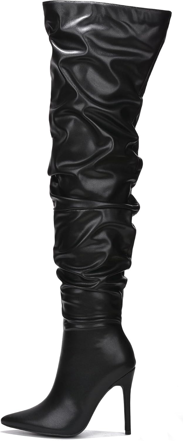 Cape Robbin Women's Thigh High Boots Heels - Pointed Toe Cowgirl Slouch Boots Over The Knee Boots with Lightly Cushioned Outsole (Leexa)