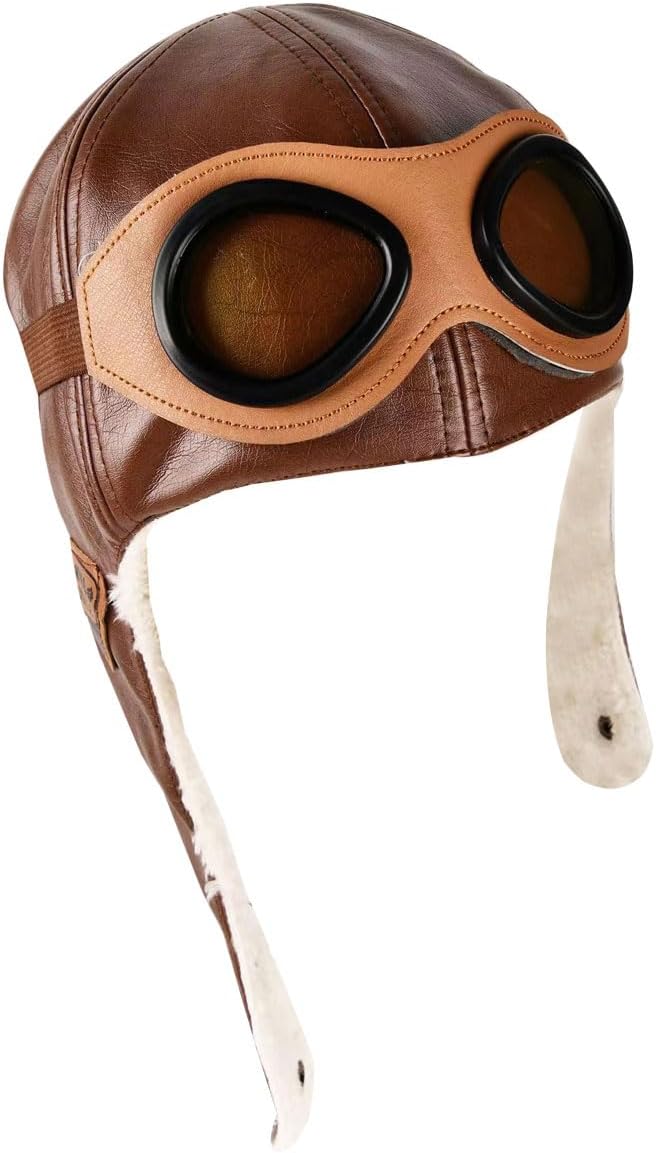 FZBNSRKO Plush Leather Cap with Pilot,Fleece Warm Hat with Goggles,Pilot Warm Hat with Earmuffs for Kids Toddlers