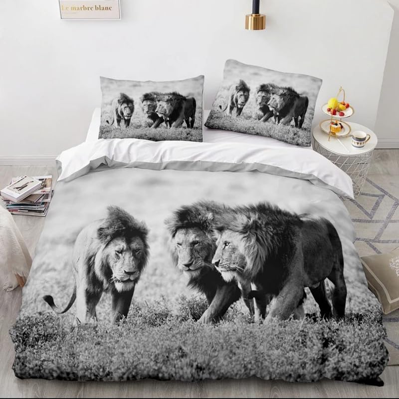Funda nórdica de león para cama 90 de microfibra gris con almohada