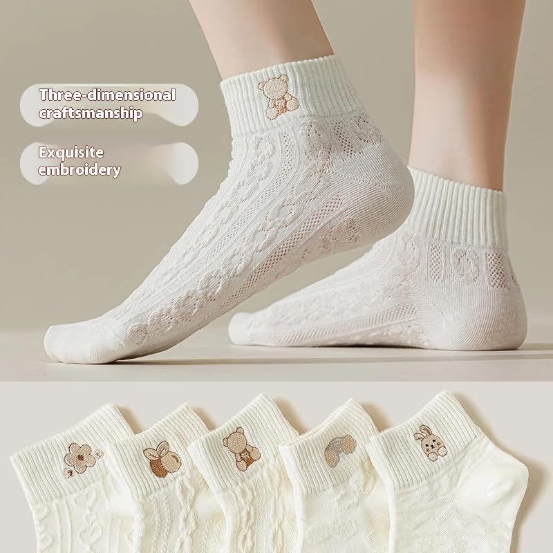 Womens Ankle Casual Socks Breathable Cable Knit Pattern Print Cute Socks 5/10 Pairs2