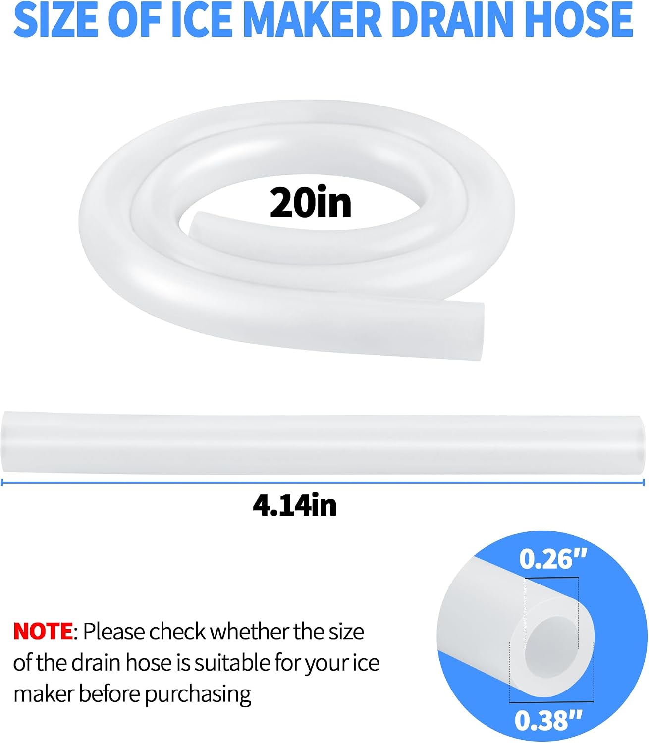 Ice Maker Drain Tube Fit for GE 2.0 Ice Maker, Water Line Replacement for Older GE Opal Nugget Countertop Ices Maker, External Silicone Water Tube Fit for Opal Ice Maker Tubing Replacement Parts