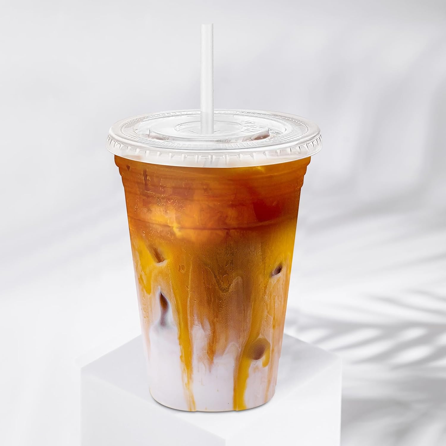 16 oz 100 Pack Clear Plastic Cups with Lids and Straw,leak-proof durable,To-Go Cold Coffee Cups,Disposable Cold Drink Cups for Parties, Outdoor Events, Cafes, and Smoothies - Image 2