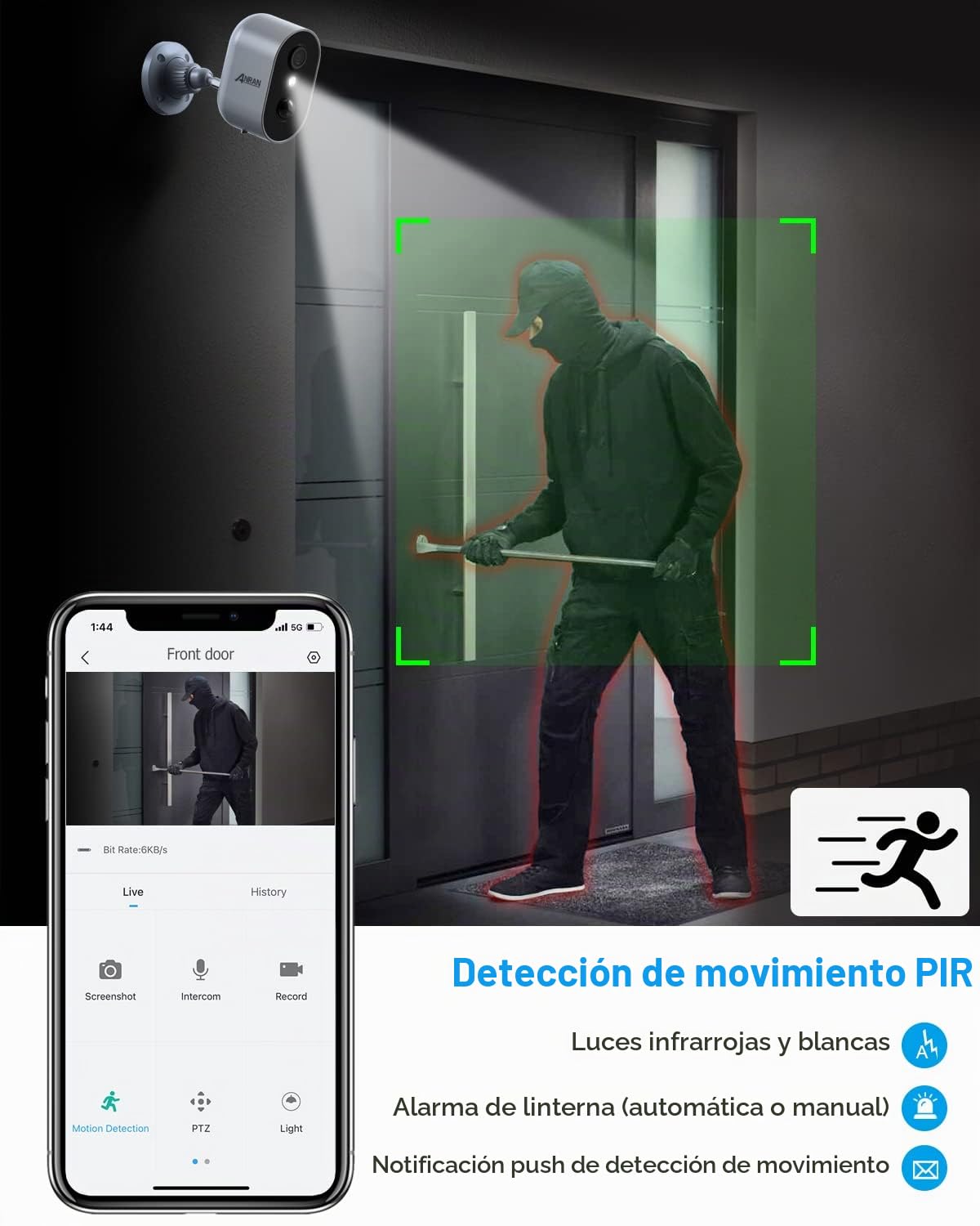 ANRAN 2K Cámara Vigilancia WiFi Exterior Solar Sin Cables con Bateria | Detección de Movimiento Humano PIR, Visión Nocturna en Color, Audio de 2 Vias, Compatible Alexa, C2 Blanco