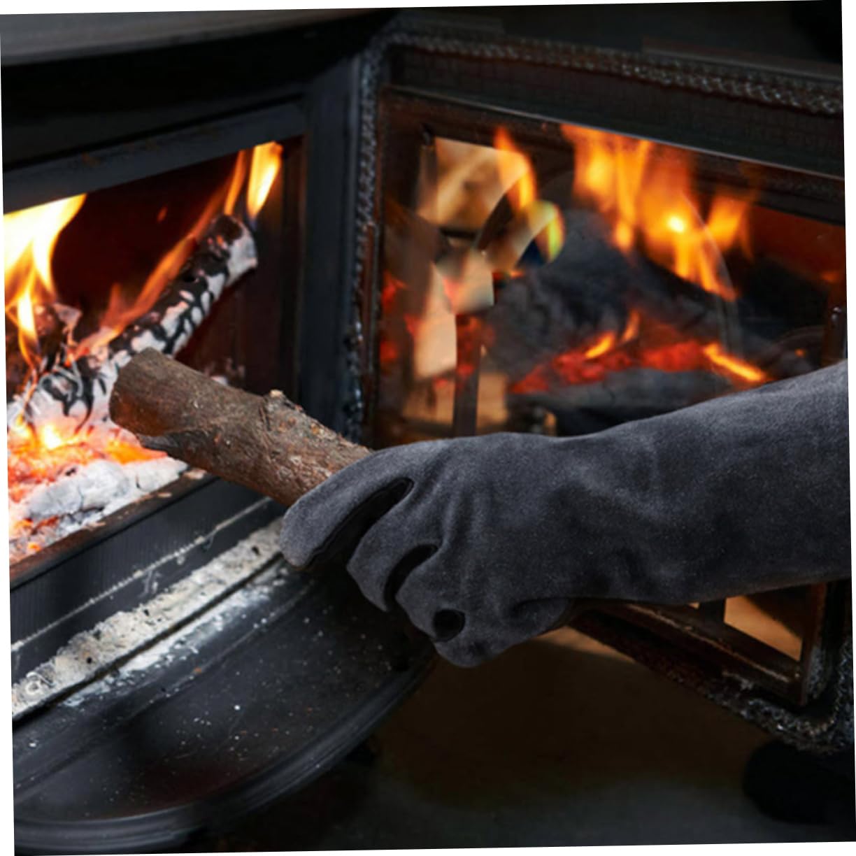 Guanti Barbecue Resistenti al Calore in Cuoio Neri, 1 Paio | Forno e Grill, Facili da Indossare e Togliere, Stile Protezione Affidabile per Cucina All'aperto