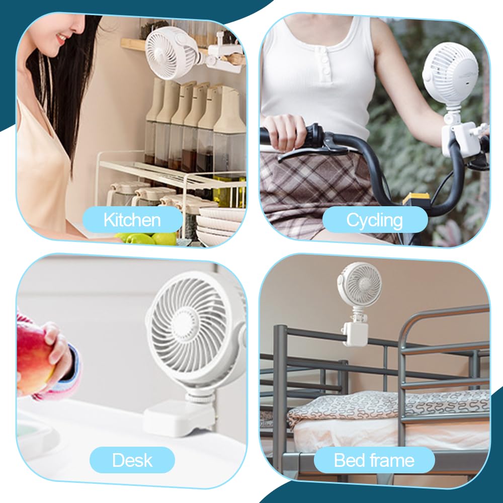 USB Klemmlüfter, 720 Grad Schwenkbarer Spannventilator für Fahrrad Lenker und Golfwagen, Kabelloser Klippventilator mit 4 Stufen für Camping Zelt und Schreibtisch