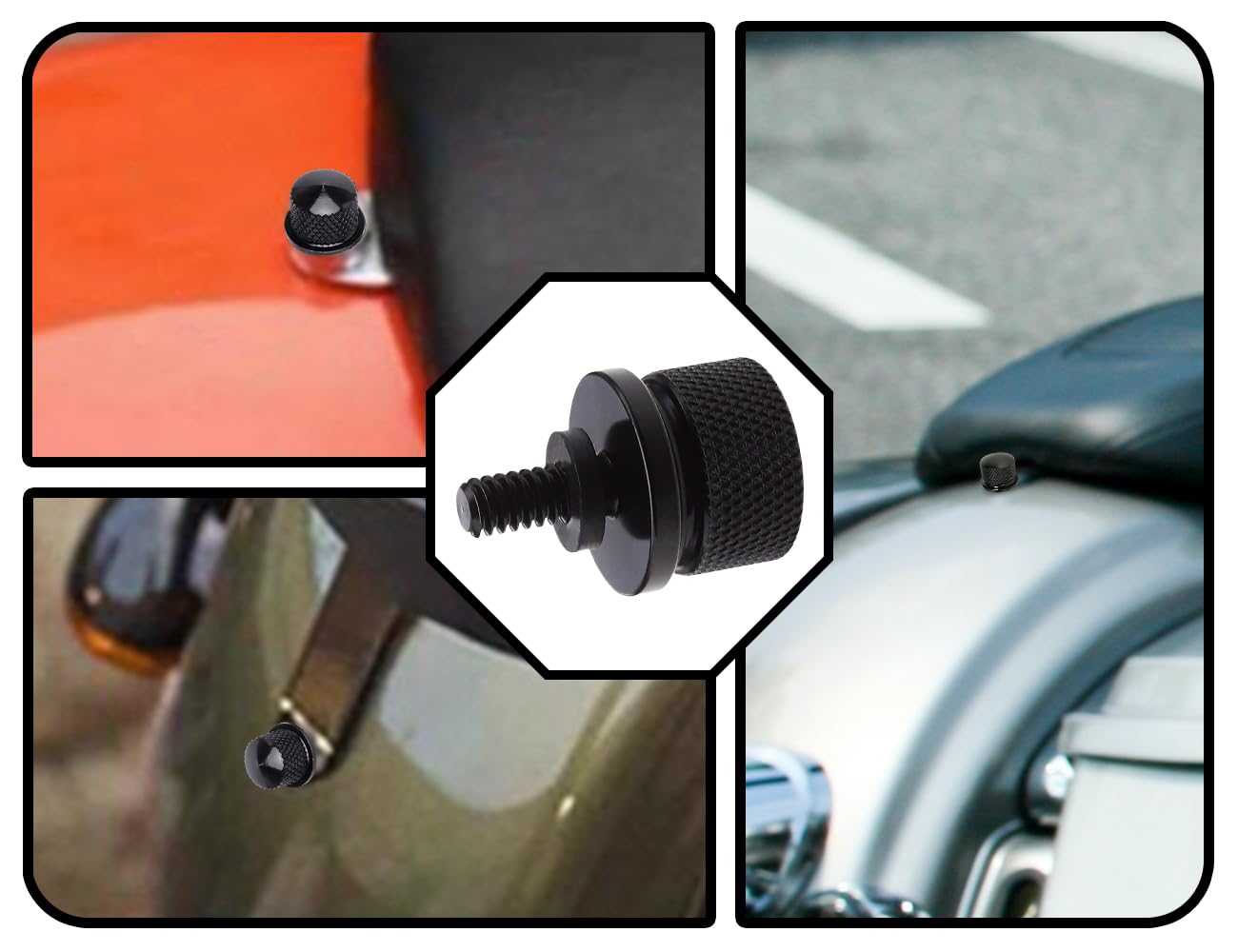 KAPSING Confezione da 2 viti per sella moto, dadi di fissaggio sella, ricambio, vite zigrinata con clip a C, bulloni di montaggio, rondella, compatibile con Harley, per vite sella (nera)