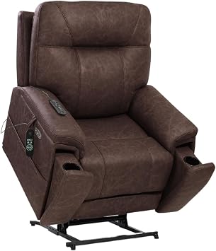 Living Room Triple Motor Lay Flat Power Lift Extended Footrest Hidden Cup Holders Independent Adjustable Lumbar Recliner Chair for Elderly Electirc Lift Chair Dark Brown 400lbs Large