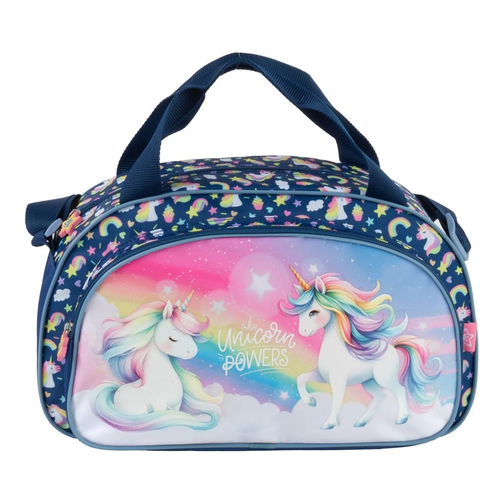 Familando - Schulranzen Set - 8-teilig mit Federmappe - Einhorn Regenbogen - Ergonomisch, stabil & mit gepolstertem Rücken - 1010g leicht - 18L Volumen - Mit Reflektoren - Für Grundschule ab 1. Klasse