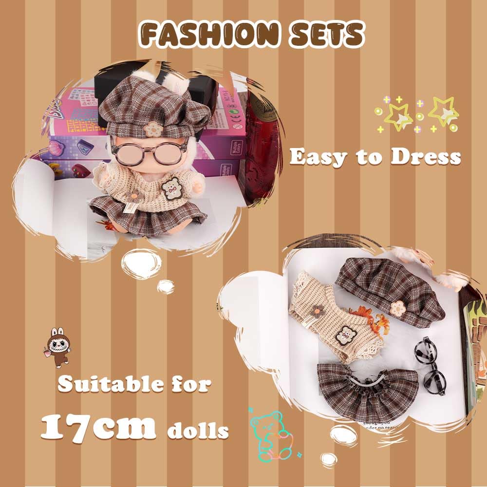 WALLFID Doll Clothes for Labubu 4-Piece Outfit Set for 17cm Dolls , Fashion Outfit with Hat,Top,Pants & Accessories - Image 4