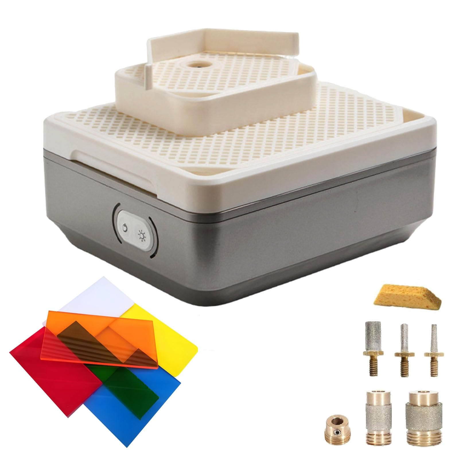 HCZKIUJY Table Glass Grinder,Automatic Water Stained Glass Grinder Machine - 4000rpm with Drilling & Edge Refinement, Diamond Bits 5/8in &1/4in & 1/8in & 1/8in Conical