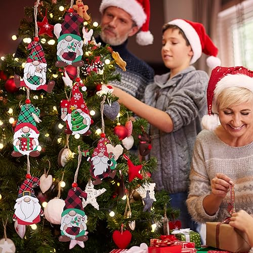 12 Pcs Rustic Christmas Tree Ornaments Set Wooden Gnome Ornaments Farmhouse Christmas Tree Hanging Decorations for Xmas Home Office Fireplace Mantel Winter Party image 6
