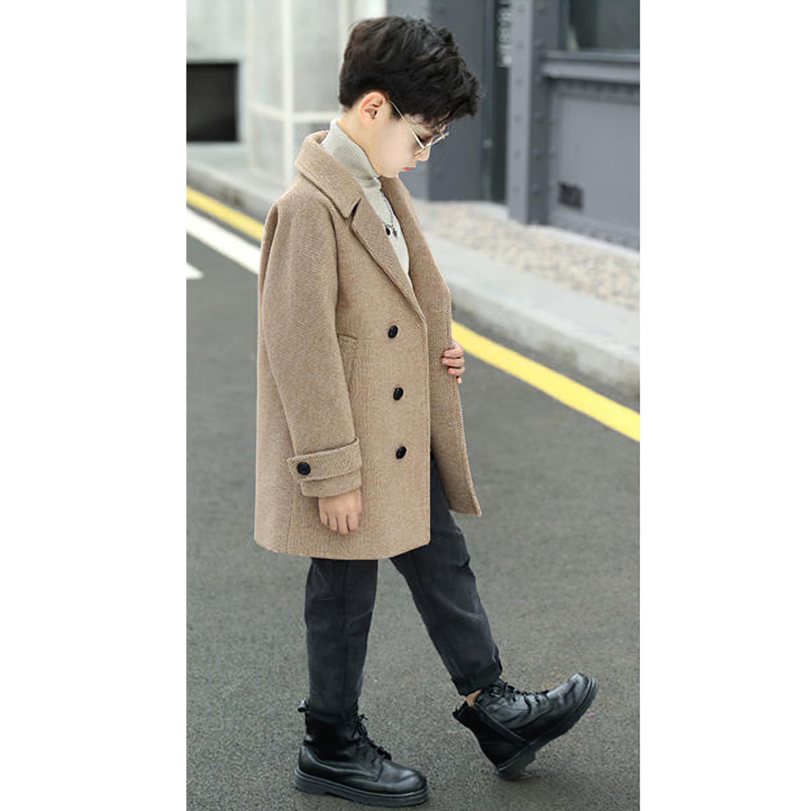 amropi Jungen Mantel Winter Erbsenmantel Doppelten Breasted Trenchcoat Warm Jacke für 3-10 Jahre