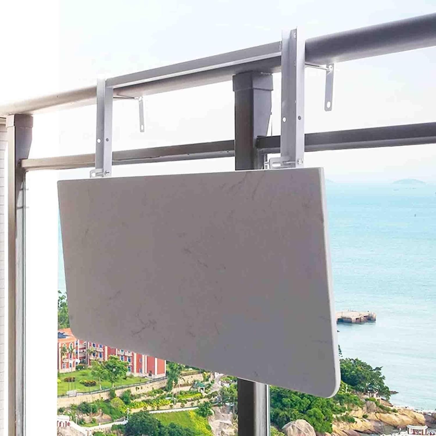 Balcony Table Outdoor Patio Bar Table for Railings, Folding Adjustable Hanging Side Table, Wall-Mounted 120×35cm(White Stand,60 * 35cm)