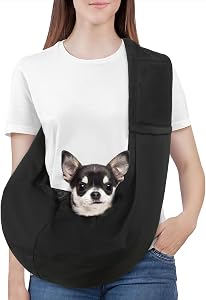 Pawaboo Petit porte-sang, mains réversibles Porte-slings sans chiens pour petits chiens et chats, porte-essing pour chiots avec harnais de sécurité, essuyages pour chiot, noir