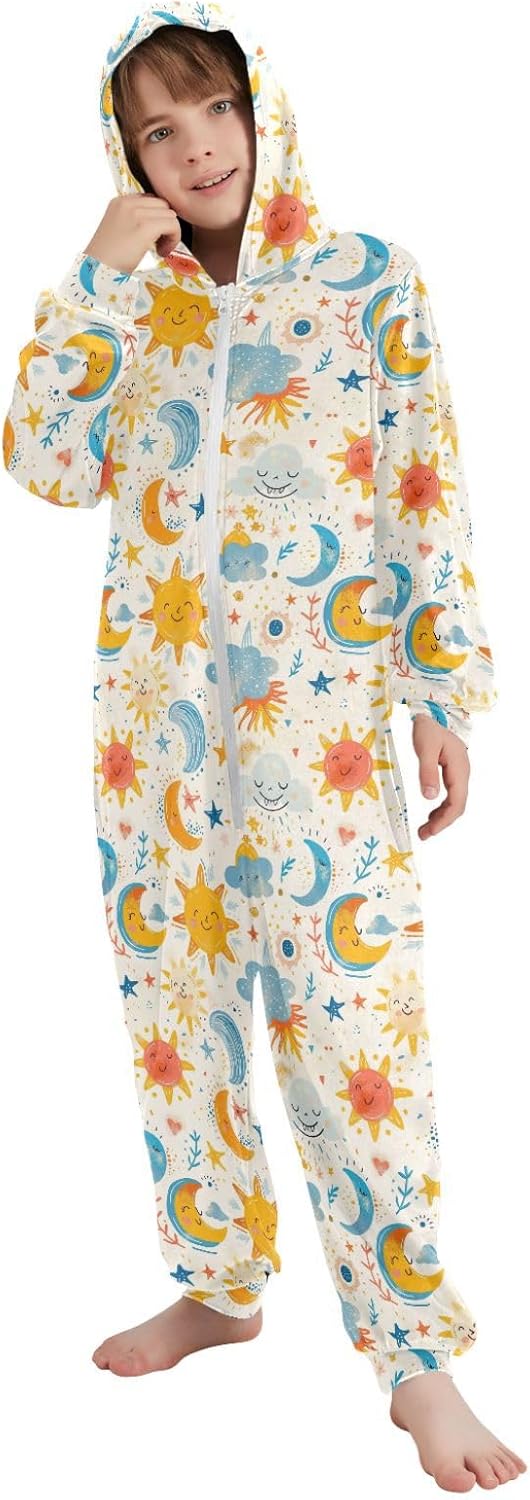 Unisex Onesie Pajamas Soft Cozy Hooded Loungewear Sleepwear for Parties Sleepovers 4-14Y