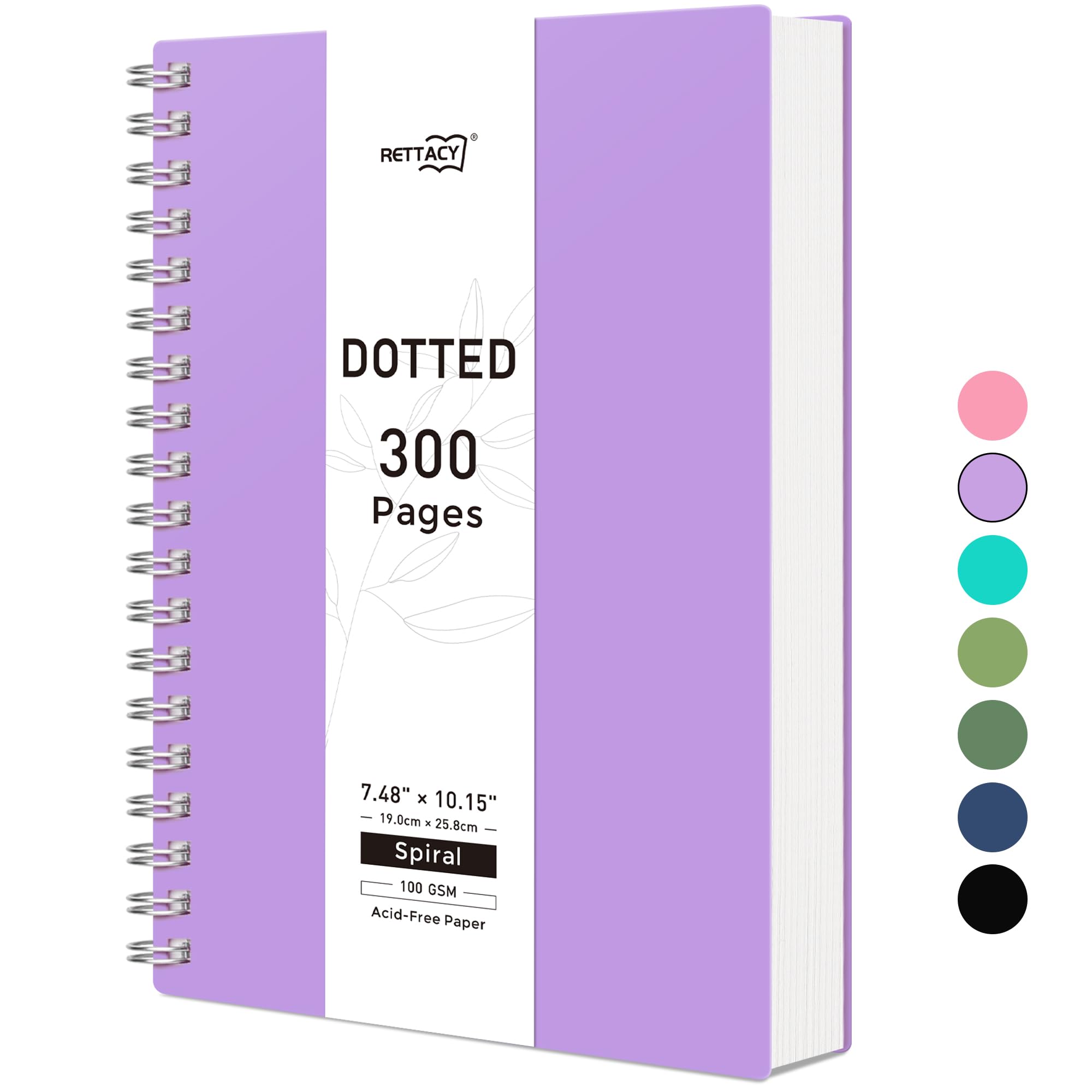 RETTACY B5 Dotted Notebook, Bullet Dot Grid Journal, Wirebound Spiral Notebooks 300Pages /150 Sheets for Writing,100gsm