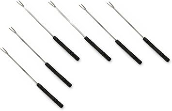Swissmar Cheese Fondue Forks Set of 6 with Dark Wood Numbered Handles Stainless Steel 3-Tine Curved Tips Heat Resistant 10 Long Fondue Forks for Cheese, Bread, Entertaining