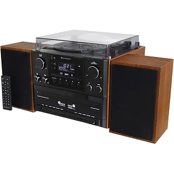 Soundmaster MCD5600 Stereo System with Turntable DAB+ Double Cassette CD Player USB MP3 Bluetooth Encoding Digitization 75 Ohm Antenna Connection Color Brown