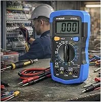 Multímetro Digital Profissional Multifunções C/Beep Iluminação Display LCD P/Elétrica Eletrônica Alta Precisão Medir Voltagem Corrente Resistência Continuidade Transistor | Acompanha Bateria 9V.