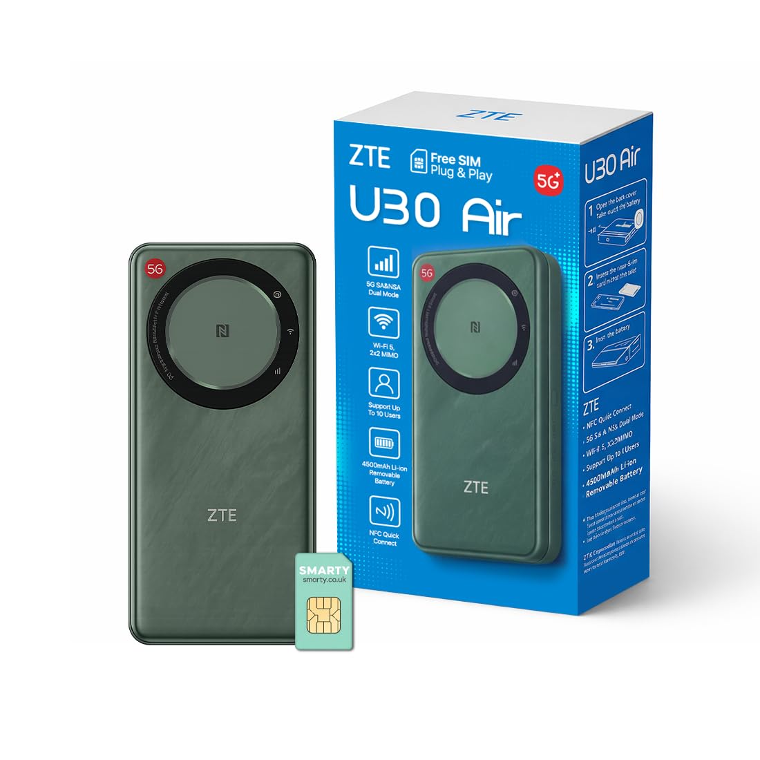 ZTE U30AIR 5G Wi-Fi Pocket Router - High Speed 5G Connectivity, Dual Band Wi-Fi, Seamless Streaming and Gaming, Easy Setup, Portable, Support Multiple Devices