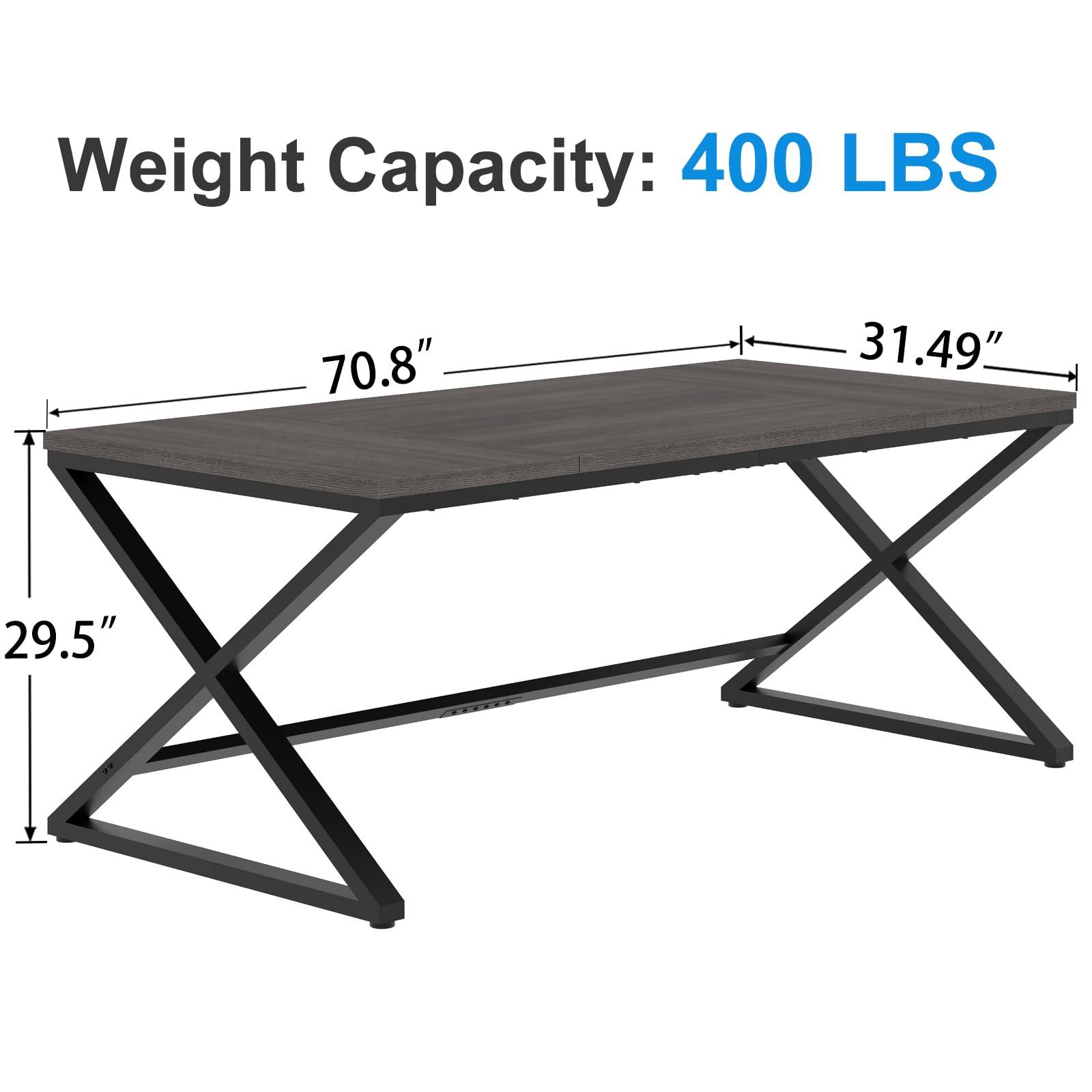 LVB Long Rustic Computer Desk, Industrial Large Wood Metal Office Desk, Modern Pc Study Gaming Writing Table For Two Person, Workstation Executive Desk For Home Bedroom Living Room, Dark Gray, 70 Inch - View #10
