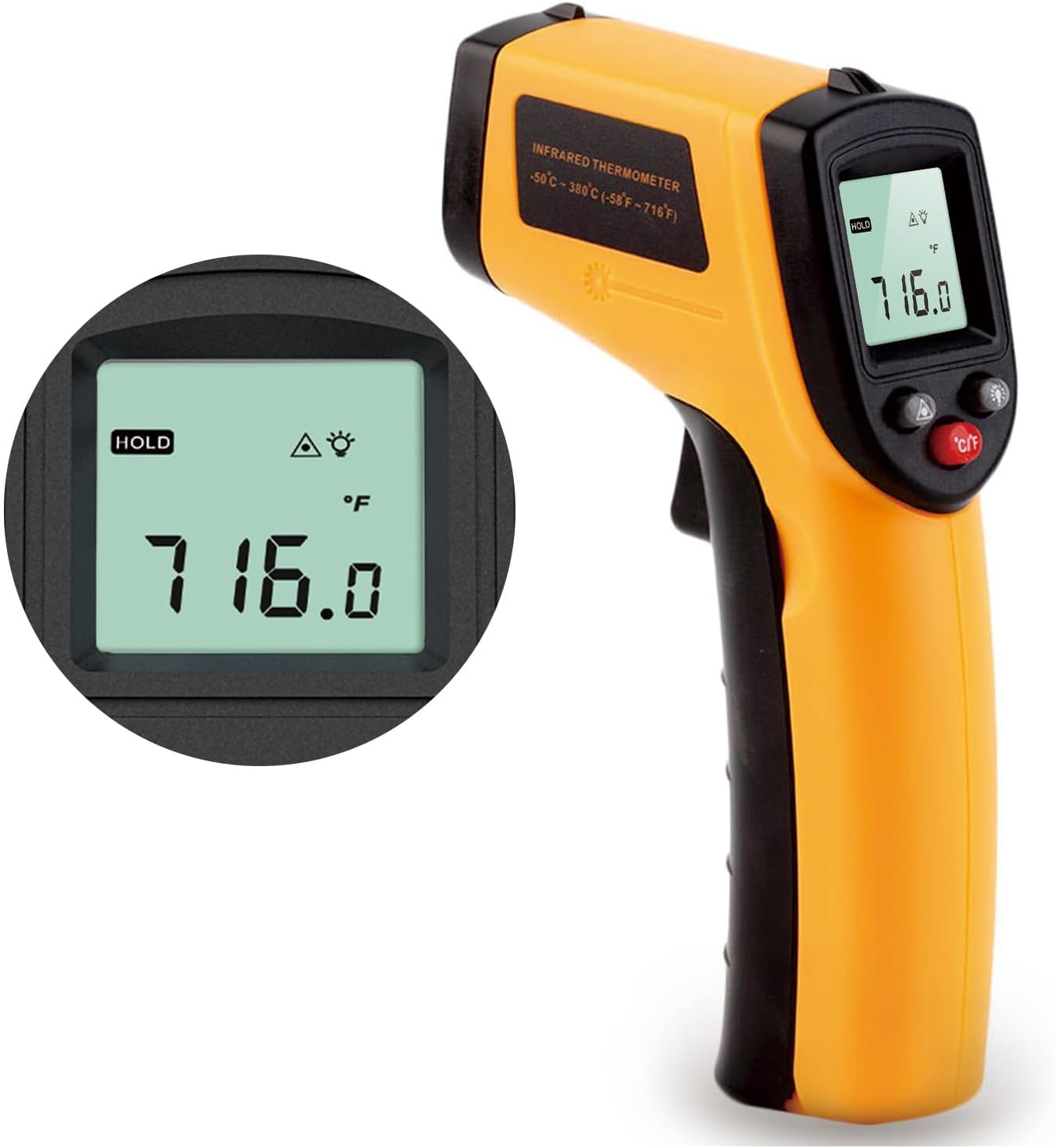 Digital Infrared Thermometer Gun for Cooking,BBQ,Pizza Oven,Infrared Thermometer Laser with Backlight,-58โ~712โ(-50โ~380โ) Handheld Non Contact Heat Laser Temperature Gun (Not for Human)