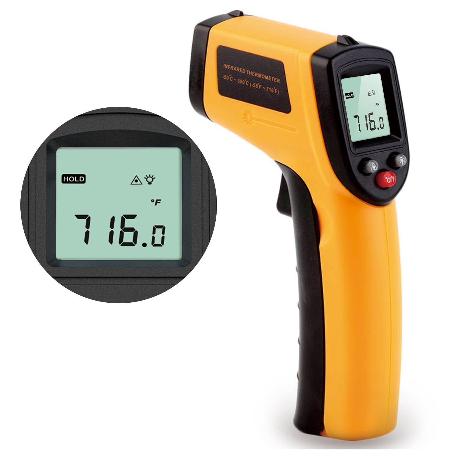 Digital Infrared Thermometer Gun for Cooking,BBQ,Pizza Oven,Infrared Thermometer Laser with Backlight,-58℉~712℉(-50℃~380℃) Handheld Non Contact Heat Laser Temperature Gun (Not for Human)