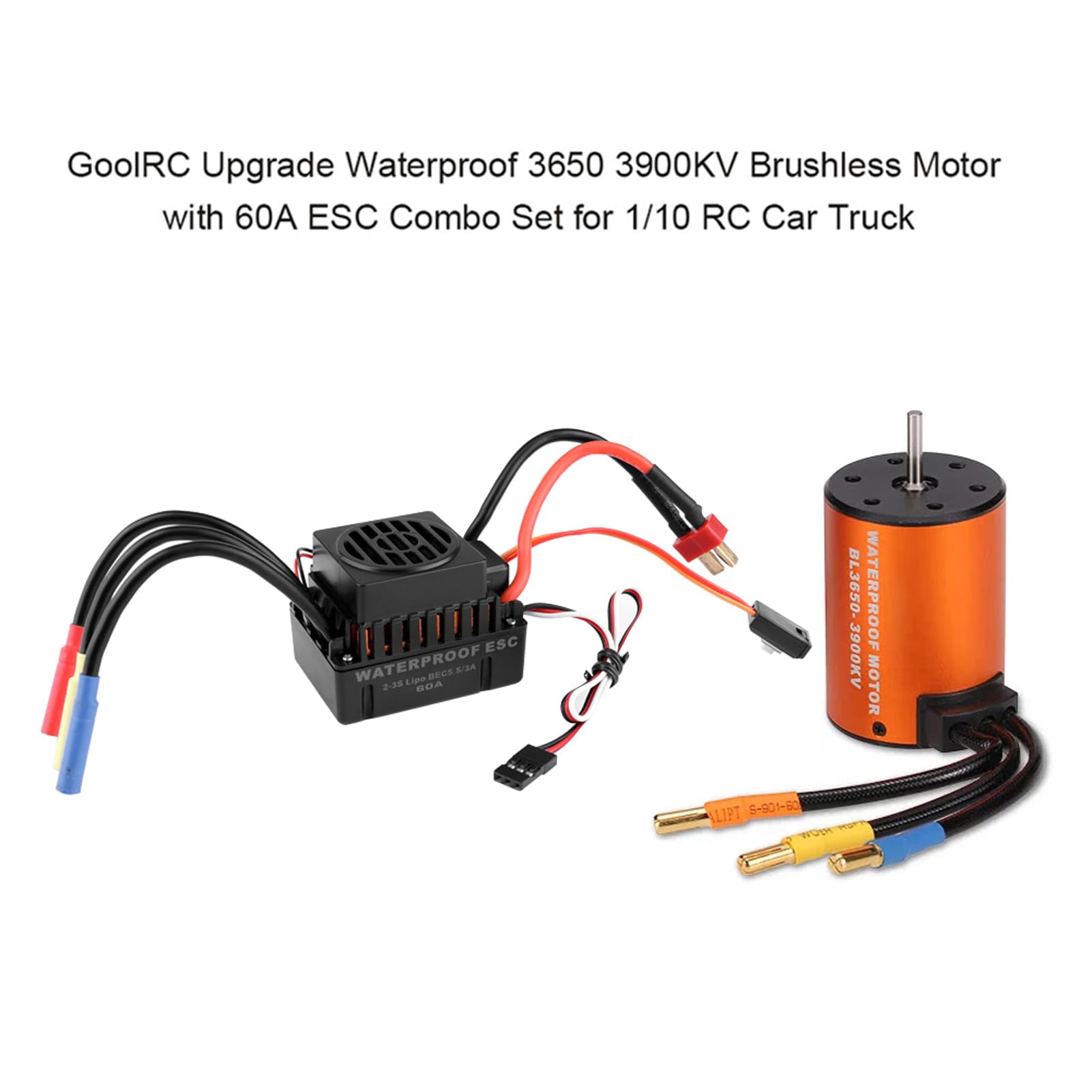 GoolRC Motor sin escobillas de actualización impermeable 3650 3900KV Motor sin escobillas con 60A ESC Combo Set para 1/10 RC Car Truck