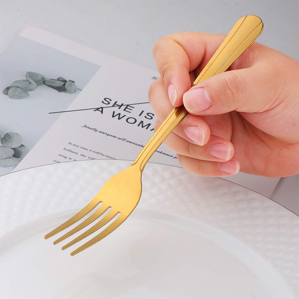 MINGYU Dinner Forks Stainless Steel Set of 12 - Lightweight Gold Titanium Fork Silverware Salad Forks Flatware Sets Dishwasher Safe for Restaurant Wedding Party — Amazon image 3