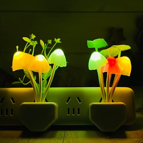 Miniatura 9 de Paquete de 2 luces LED nocturnas con sensor, cambio de color, lámpara de cama de sueño de hongos para niños y adultos, sensor de atardecer a