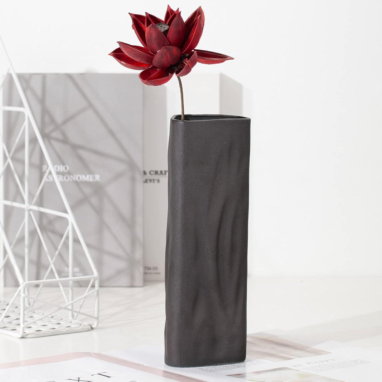 Daveinmic 9 inch Ceramic Vase for Flowers,Modern Vase Black Gray Frosted Feel Vase for Home Decor