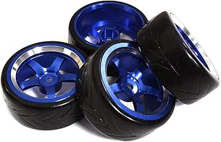 Integy RC Model C31345BLUE 5 Spoke Complete Wheel & Tire Set (4) for Drift Racing (O.D.=62mm)