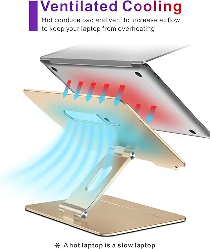 Miniatura 2 de Macaroon Gold - Soporte ergonómico de aluminio ajustable para computadora portátil con ventilación térmica, plegable, compatible con portátiles de