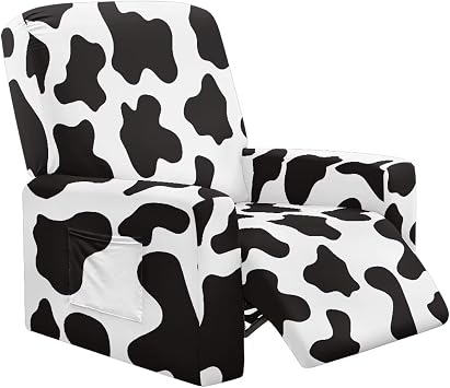 Cow Spot Recliner Slipcovers 4-Pieces Covers for Electric Power Lift Reclining Chair Fitted Non Slip Slipcover Stretch Recliner Couch Covers Lazyboy Lounger Cover with Handle Opening