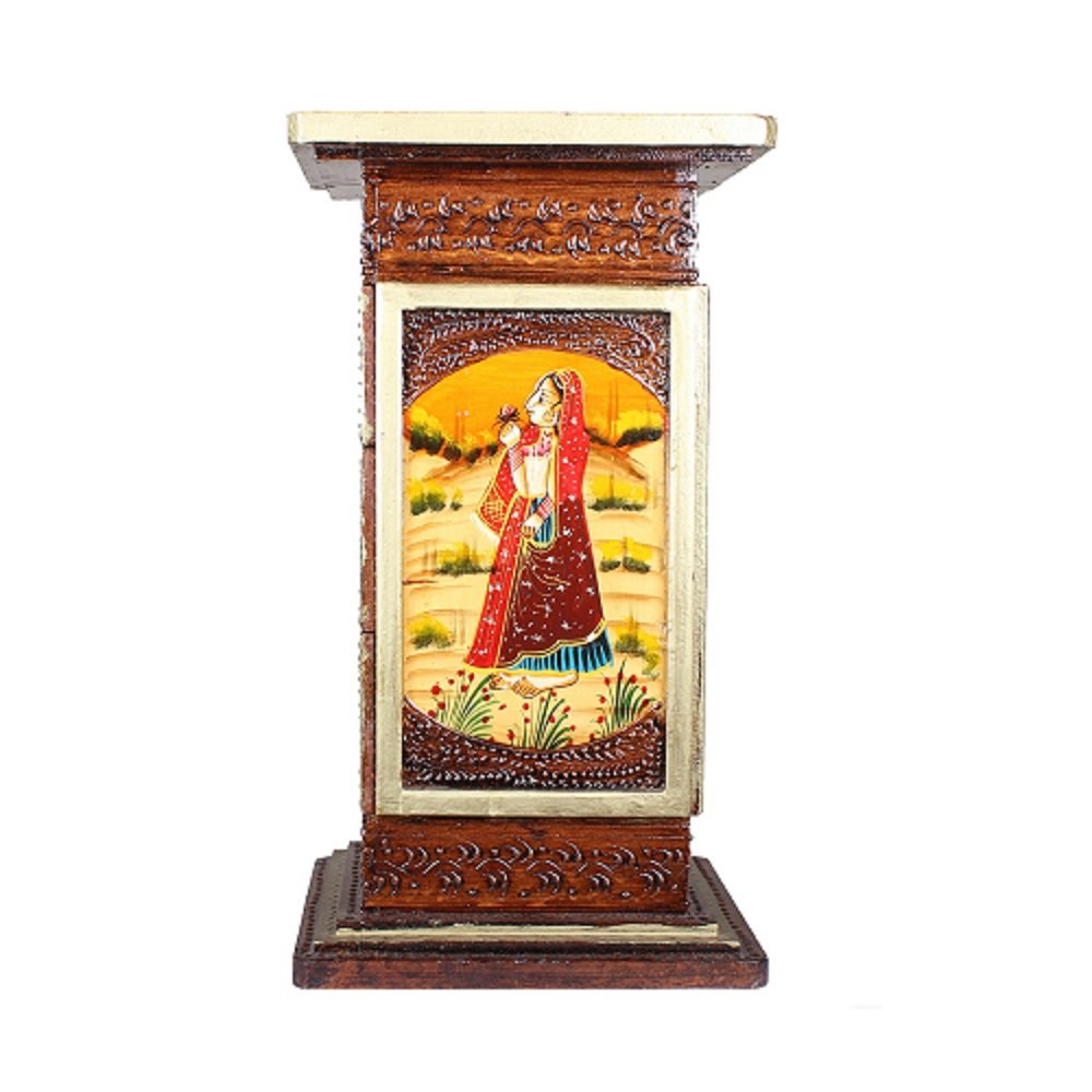 Apka Mart The Online Shop APKAMART Hand Crafted Wooden Side Corner Pillar Cum Cabinet - 24 Inch Height - Handicraft Showpiece & Utility Article for Home Decor, Room Decor and Gifts 2